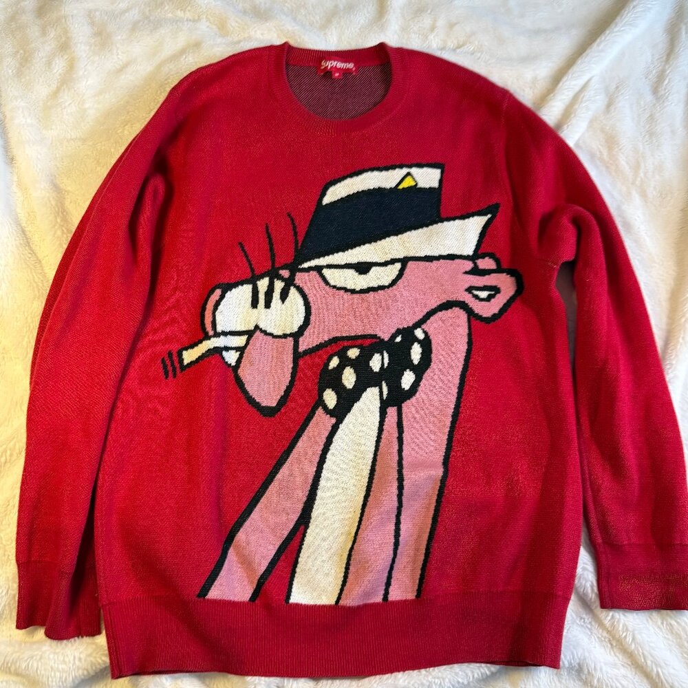 Supreme Pink Panther Knit Sweater Mens Size M White F/W 2014